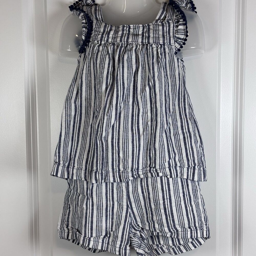Carter’s Blue White Striped Linen Blouse Shorts Outfit girls size 18 month